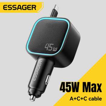 ESSAGER Car Charger Mobil Fast Charging PD 45W with Retractable Cable - F779