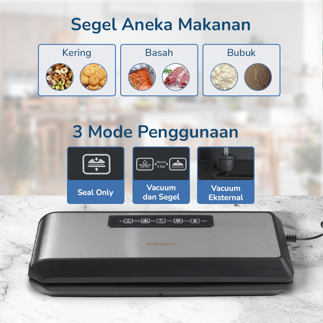 Taffware Alat Vakum Makanan Vacuum Sealer Packaging Machine with Bag - HP-9008 Gambar produk Taffware Alat Vakum Makanan Vacuum Sealer Packaging Machine with Bag - HP-9008