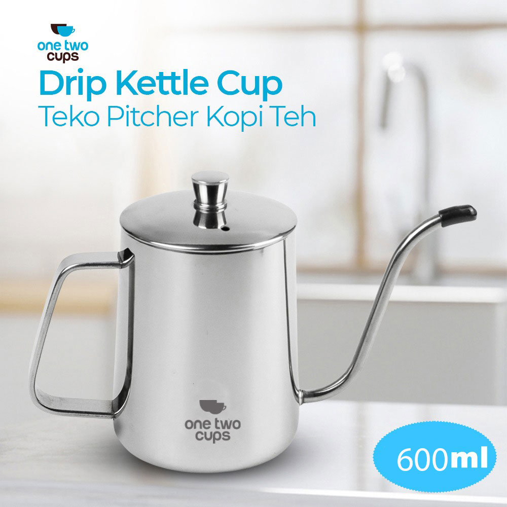One Two Cups Teko Kopi Leher Angsa Gooseneck Pour Over Drip Kettle 600ml - A052 Gambar produk One Two Cups Teko Kopi Leher Angsa Gooseneck Pour Over Drip Kettle 600ml - A052