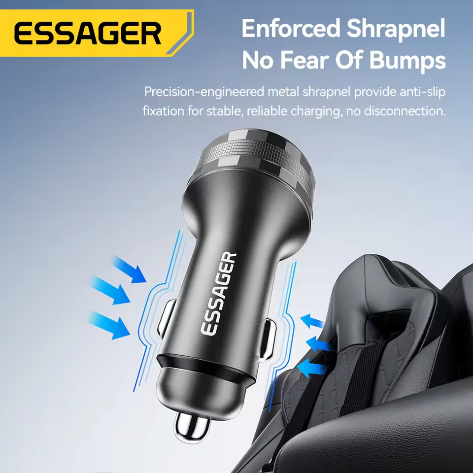ESSAGER Digital Display Car Charger 2 USB Type C PD45W 12V-24V 108W - ECC2CA-JS01-P Gambar produk ESSAGER Digital Display Car Charger 2 USB Type C PD45W 12V-24V 108W - ECC2CA-JS01-P