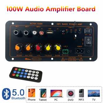 Kejian Amplifier Board Audio Bluetooth 5.0 USB FM Radio TF DIY 100W - D300