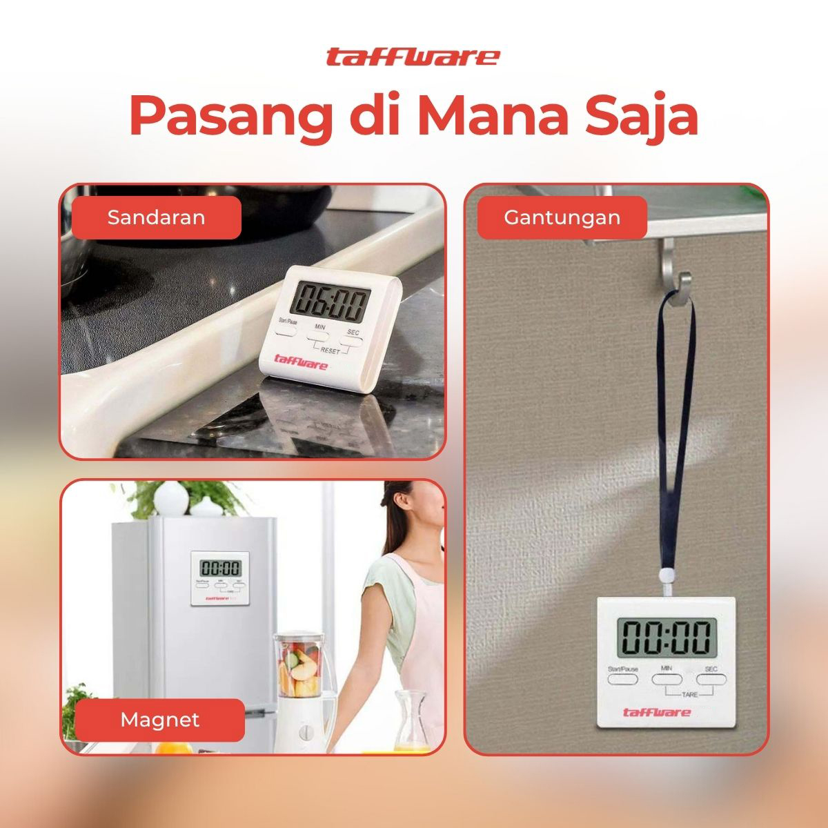 Taffware Timer Masak Dapur Countdown Digital Alarm Clock - T10 Gambar produk Taffware Timer Masak Dapur Countdown Digital Alarm Clock - T10