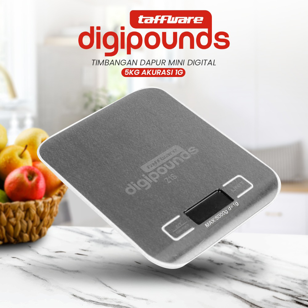 Taffware Digipounds Timbangan Dapur Mini Digital Scale 5kg 1g - Z1S Gambar produk Taffware Digipounds Timbangan Dapur Mini Digital Scale 5kg 1g - Z1S