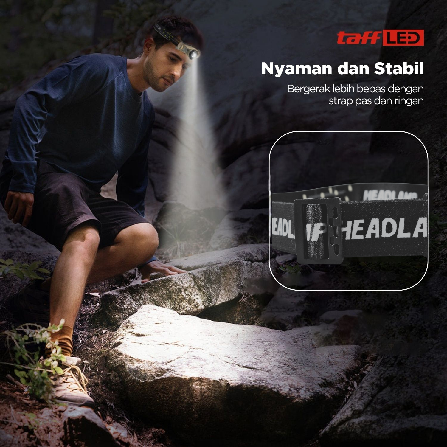 TaffLED Headlamp Flashlight Senter LED Kepala Rechargeable Sensor - HE52 Gambar produk TaffLED Headlamp Flashlight Senter LED Kepala Rechargeable Sensor - HE52