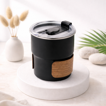 JUMPINJOK Gelas Kopi Tumbler Glass Cup Lid Bamboo Cover 300ml - HD-15