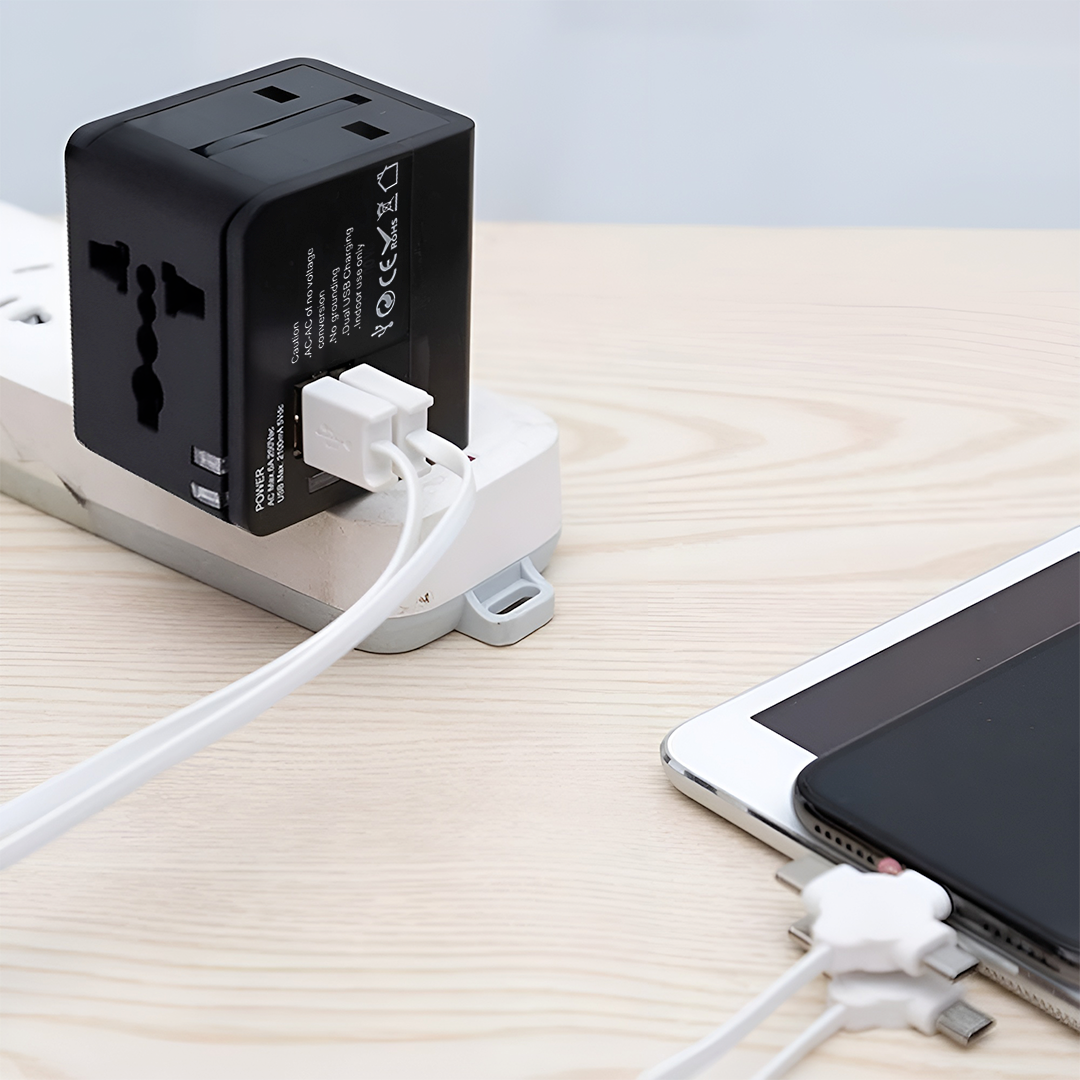 Taffware Travel Adaptor Universal EU UK US/AU with 2 Port USB A 2.1A - JY-148 Gambar produk Taffware Travel Adaptor Universal EU UK US/AU with 2 Port USB A 2.1A - JY-148
