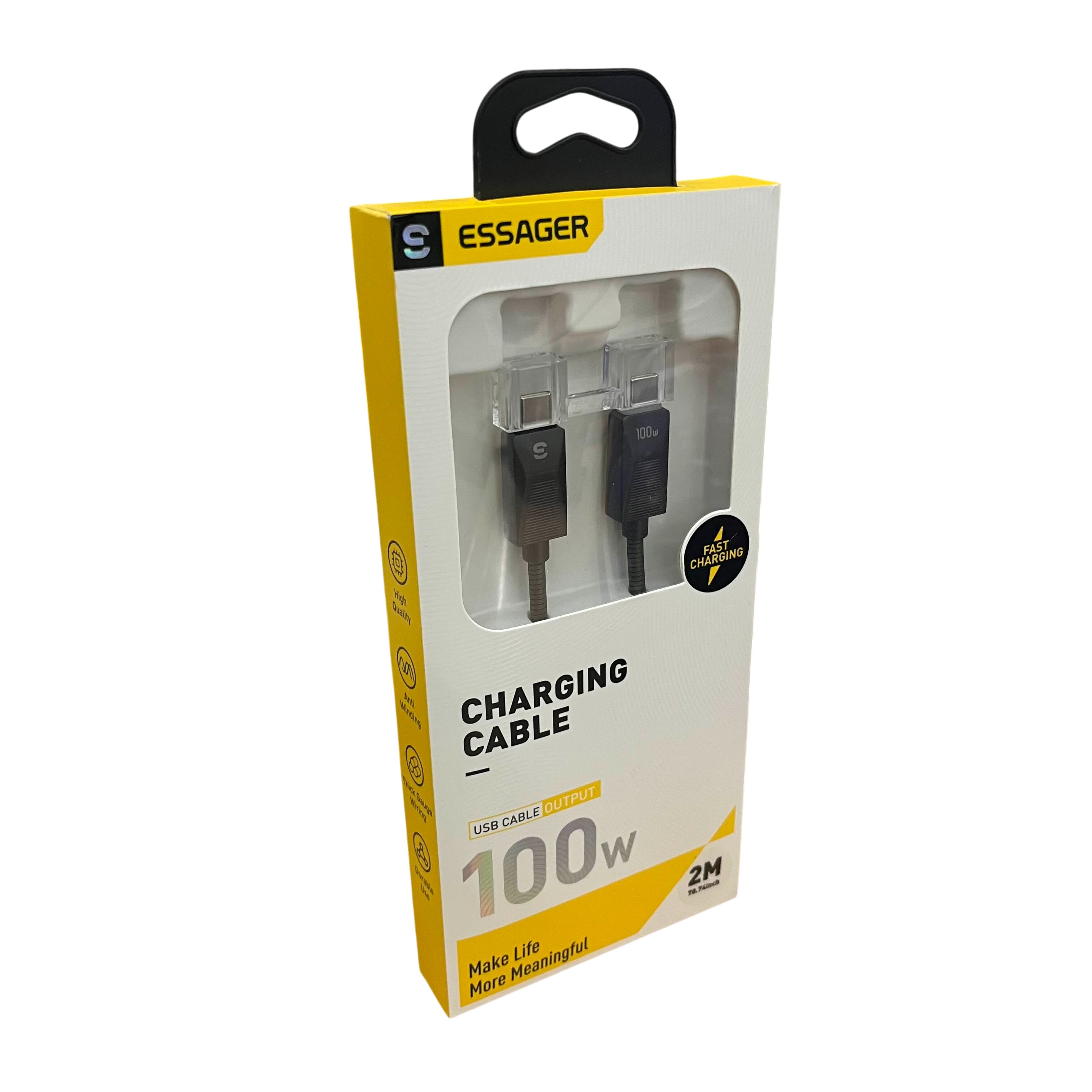Gambar produk ESSAGER Kabel Data USB Type C to Type C PD Fast Charging Braided 5A 2M 100W - ES-X75