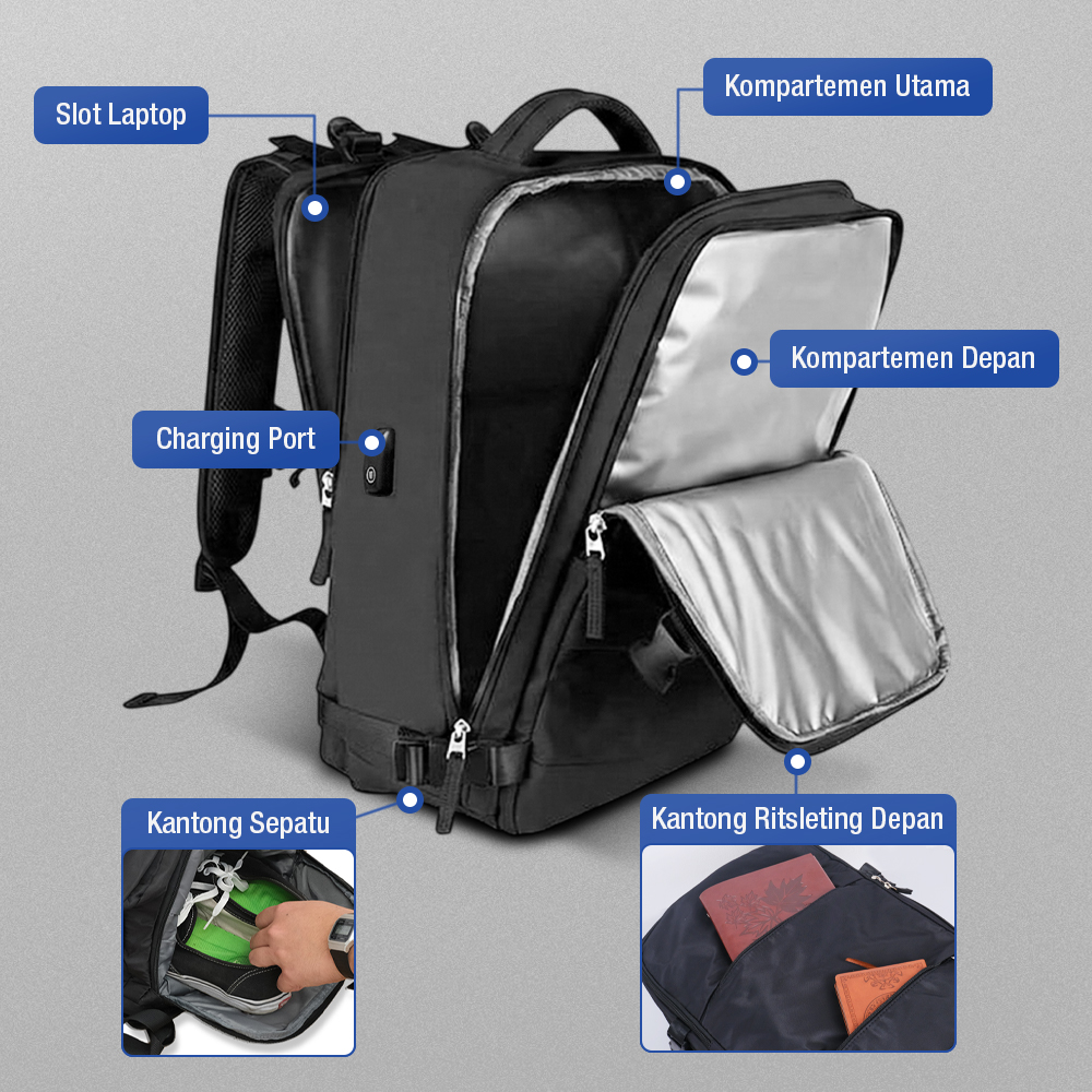 SHOPOVIA Tas Ransel Laptop Travel Bag Waterproof with USB Port 35L - SP14 Gambar produk SHOPOVIA Tas Ransel Laptop Travel Bag Waterproof with USB Port 35L - SP14