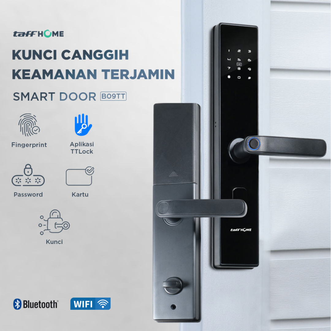 TaffHOME Smart Door Lock Fingerprint Password Bluetooth Card TTLock - B09TT Gambar produk TaffHOME Smart Door Lock Fingerprint Password Bluetooth Card TTLock - B09TT