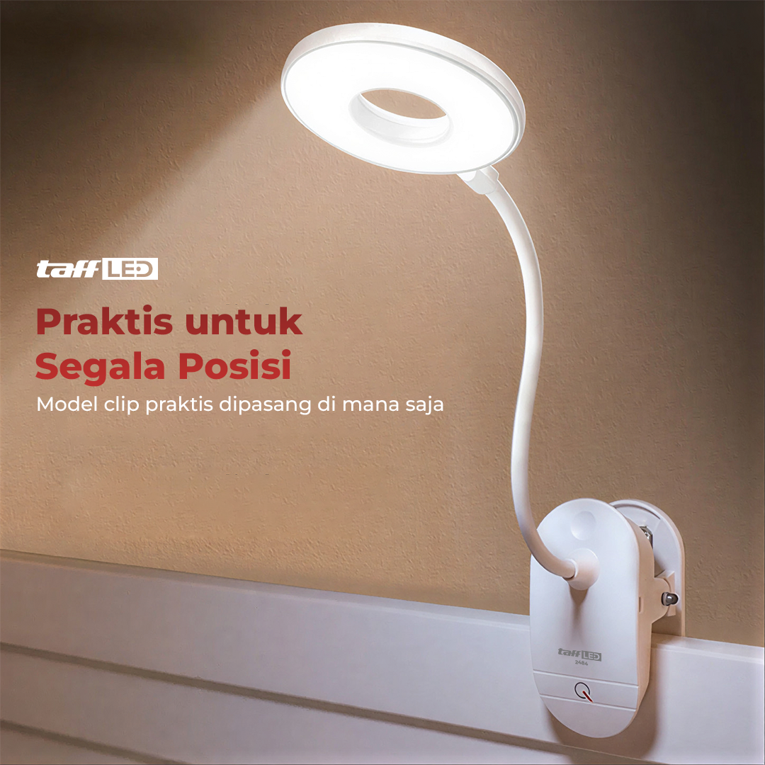 TaffLED Lampu Baca LED Clip Circle Adjustable Cool White 2W - 8102E Gambar produk TaffLED Lampu Baca LED Clip Circle Adjustable Cool White 2W - 8102E