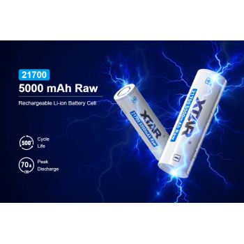 XTAR Baterai Rechargable 21700 Flat Top RAW 5000mAh 3.6V 15A 1 PCS