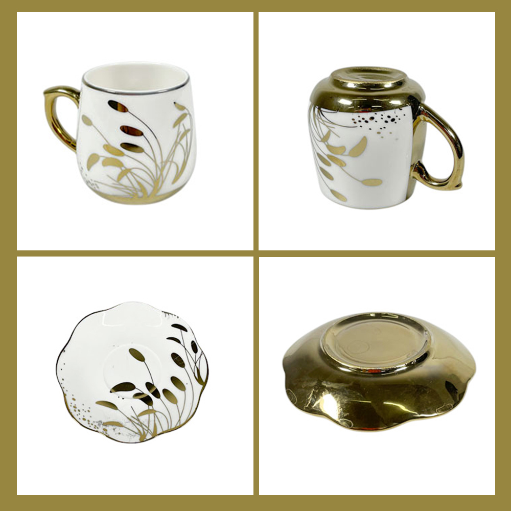 ONLYJIA Set Cangkir Kopi Keramik 6in1 Plated Pattern Coffee Cup 90ml Cattail - DW3354 Gambar produk ONLYJIA Set Cangkir Kopi Keramik 6in1 Plated Pattern Coffee Cup 90ml Cattail - DW3354