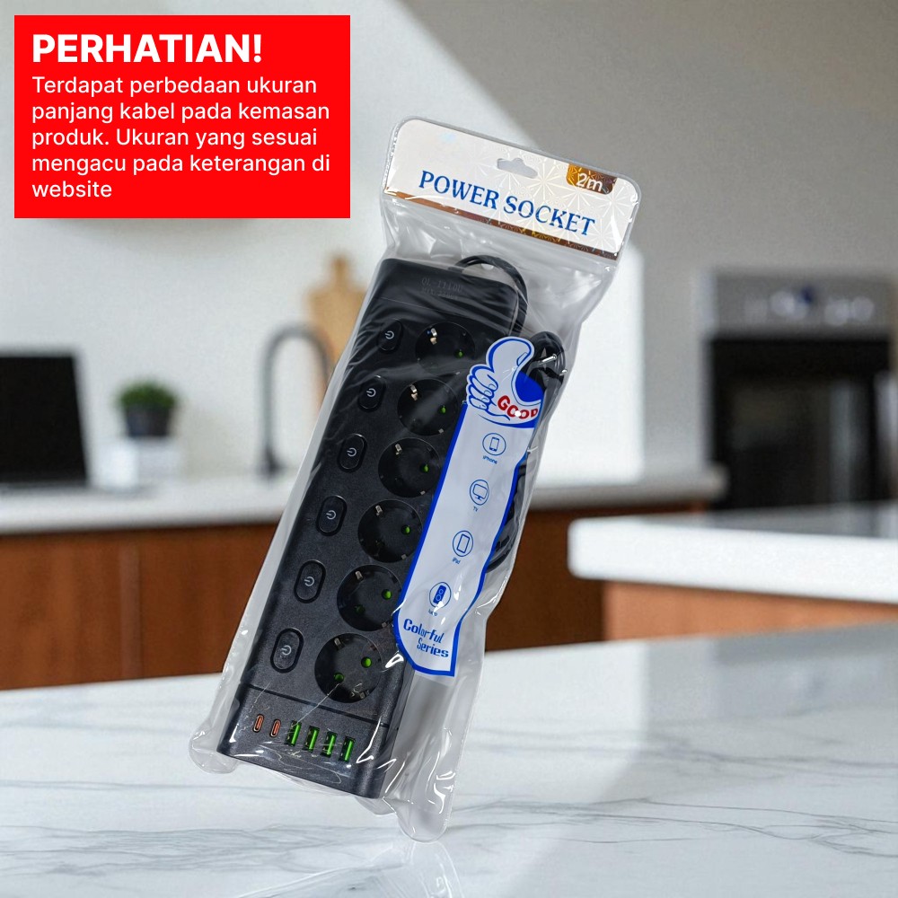 Gambar produk QIAOLIAN Stop Kontak Kabel USB Type C 10A 110-250V 2500W 1.9M 6 Lubang - QL-1110U