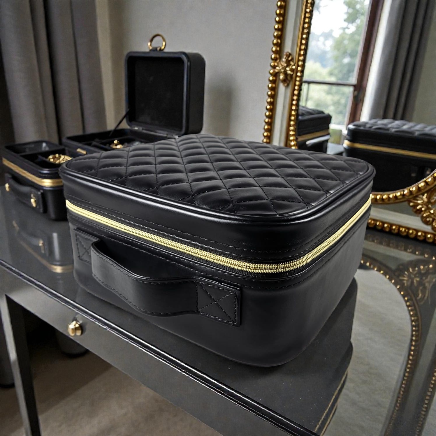 SNU Tas Organizer Make Up Kosmetik Multifungsi with Mirror 26x23x12cm Checkered - F300 Gambar produk SNU Tas Organizer Make Up Kosmetik Multifungsi with Mirror 26x23x12cm Checkered - F300