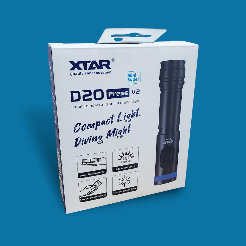 XTAR Senter Selam Press Mini Super Compact Bright Diving 1200 Lumens - D20 Gambar produk XTAR Senter Selam Press Mini Super Compact Bright Diving 1200 Lumens - D20