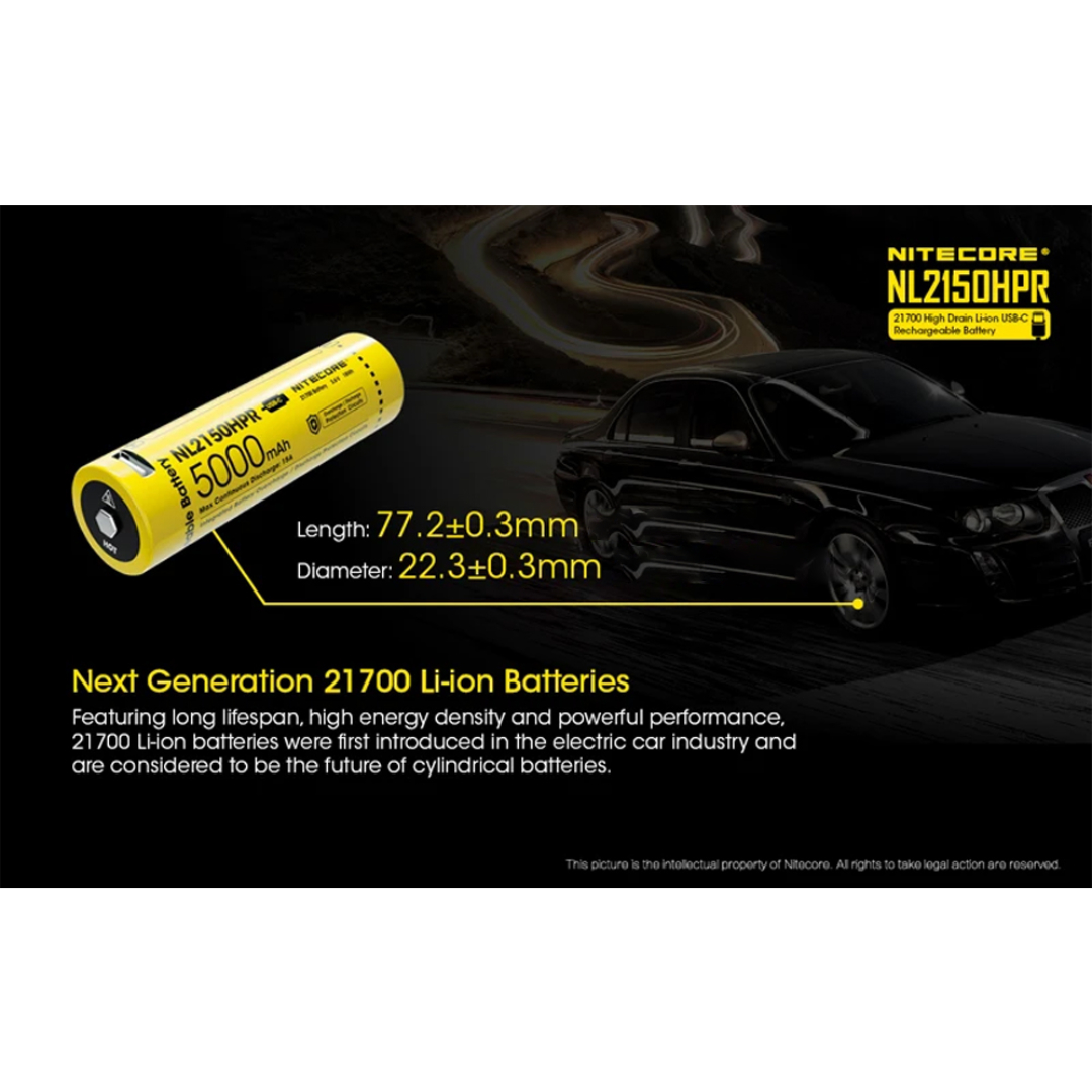 Gambar produk NITECORE Baterai Rechargeable 21700 Li-Ion 3.6V 5000mAh 1 PCS - NL2150HPR