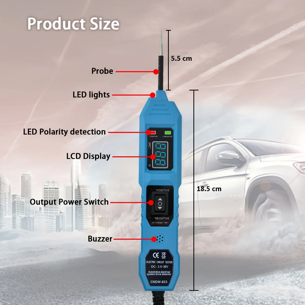 Gambar produk VSTM Tespen Sirkuit Mobil Circuit Tester Voltage Aligator Clip 3.5-36V - CNDW-823