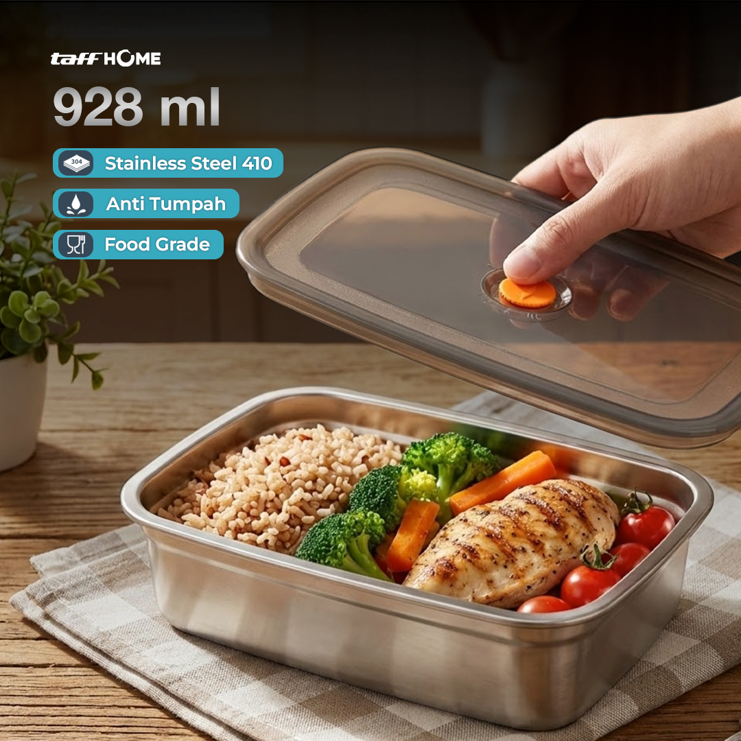 TaffHOME Kotak Makan Anti Tumpah Lunch Bento Box Stainless Steel 410 928ml - KT275 Gambar produk TaffHOME Kotak Makan Anti Tumpah Lunch Bento Box Stainless Steel 410 928ml - KT275