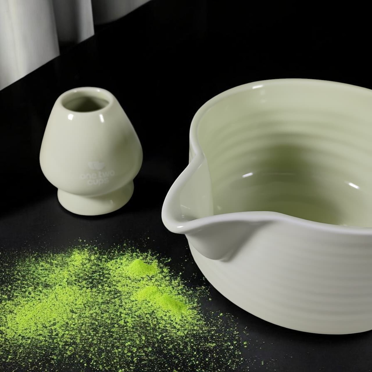 One Two Cups Matcha Set Chawan Chasen Stand Chashaku Ceramic 500ml - CZ2 Gambar produk One Two Cups Matcha Set Chawan Chasen Stand Chashaku Ceramic 500ml - CZ2