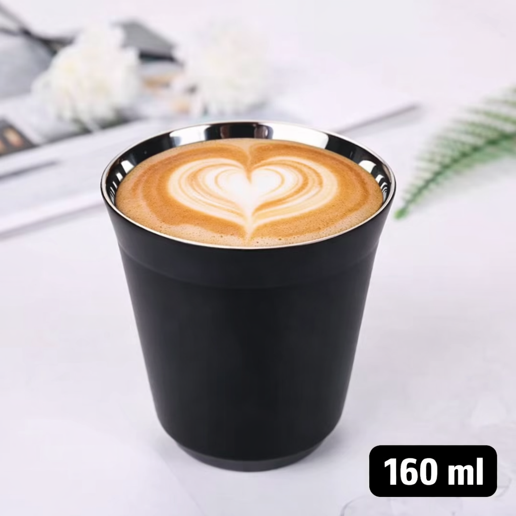 Leeseph Gelas Stainless Steel 304 Double Layer Anti Panas Coffee Cup 160ml - L30 Gambar produk Leeseph Gelas Stainless Steel 304 Double Layer Anti Panas Coffee Cup 160ml - L30