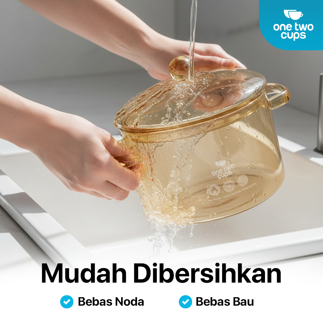 One Two Cups Panci Kaca Glass Cooking Pot Borosilicate Tahan Panas Api 15cm - YWJ-1265 Gambar produk One Two Cups Panci Kaca Glass Cooking Pot Borosilicate Tahan Panas Api 15cm - YWJ-1265