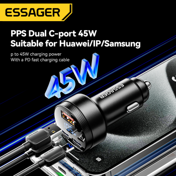 Gambar produk ESSAGER Digital Display Car Charger 2 USB Type C PD45W 12V-24V 108W - ECC2CA-JS01-P