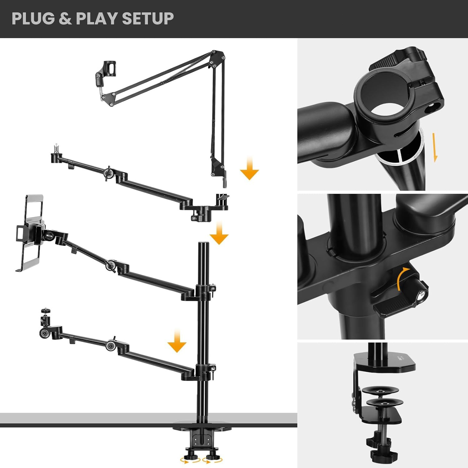 TaffSTUDIO Bracket Desk Mount Multi Arm 4in1 Camera Mic Monitor Holder - KMD-Z1 Gambar produk TaffSTUDIO Bracket Desk Mount Multi Arm 4in1 Camera Mic Monitor Holder - KMD-Z1