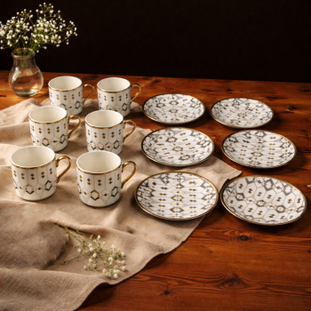 ONLYJIA Set Cangkir Kopi Keramik 6in1 Plated Pattern Coffee Cup 90ml - DW3355