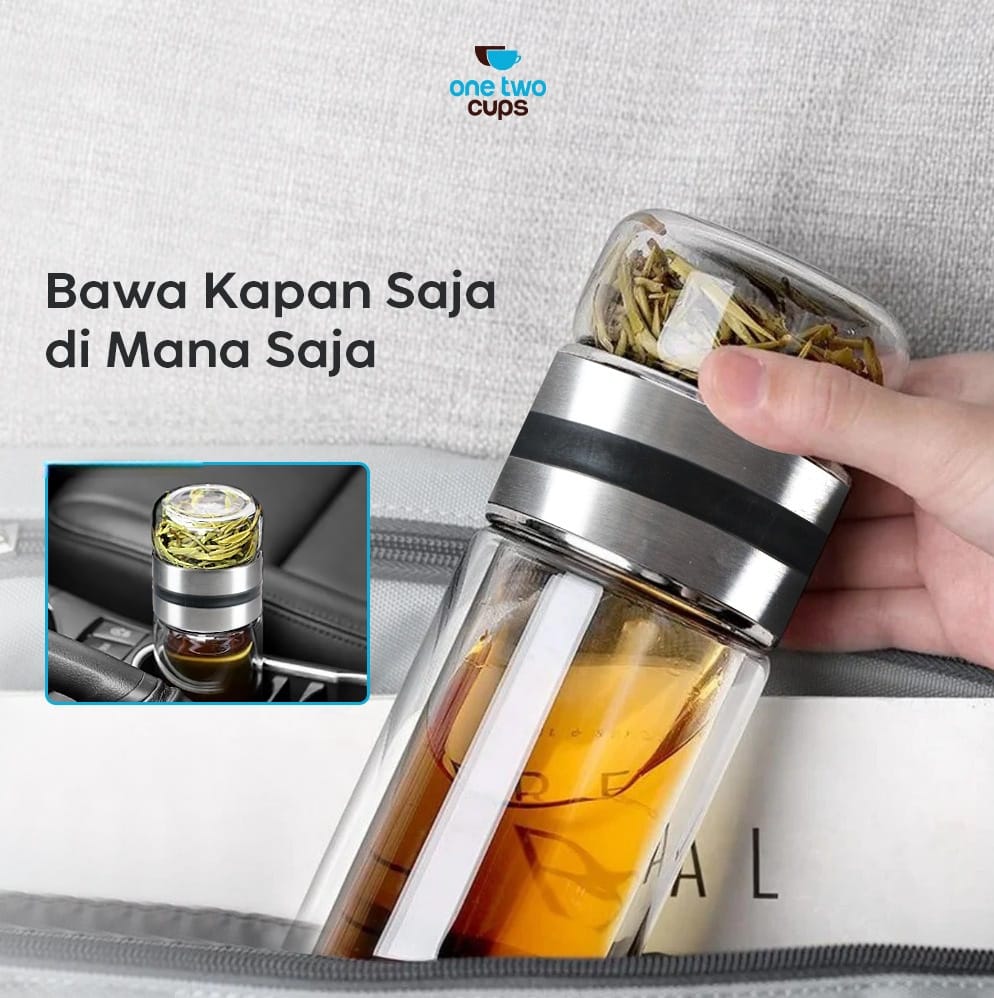 One Two Cups Botol Minum Kaca Borosilikat dengan Saringan 300ml - VN301 Gambar produk One Two Cups Botol Minum Kaca Borosilikat dengan Saringan 300ml - VN301
