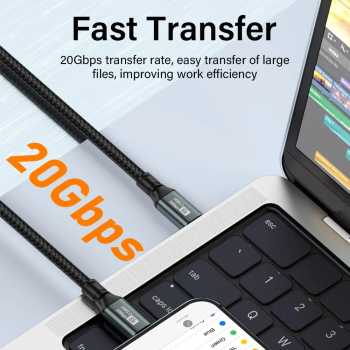 Gambar produk CBOO Kabel Data USB Type C Fast Charging PD 100W 8K 20Gbps 1M - FM-U08K