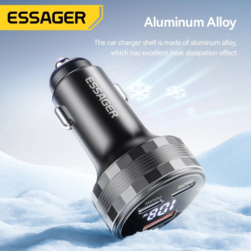 ESSAGER Digital Display Car Charger 2 USB Type C PD45W 12V-24V 108W - ECC2CA-JS01-P Gambar produk ESSAGER Digital Display Car Charger 2 USB Type C PD45W 12V-24V 108W - ECC2CA-JS01-P