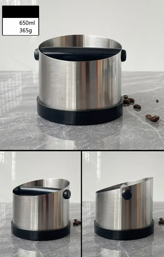 YIYUEQIAN Wadah Ampas Kopi Espresso Knock Box Container Stainless Slanted Mouth 650ml - Y-100 Gambar produk YIYUEQIAN Wadah Ampas Kopi Espresso Knock Box Container Stainless Slanted Mouth 650ml - Y-100