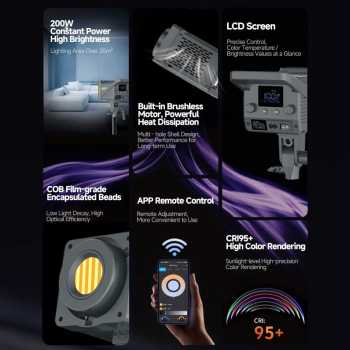 Gambar produk BEDIRO Lampu Studio LED Fill Light 3in1 Color Universal Mount 200W - T200 Pro