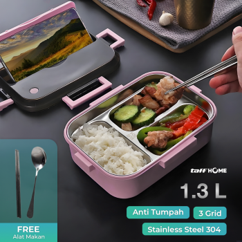 UPORS Kotak Makan Anti Tumpah Stainless Steel Lunch Box 3 Grid 1.3L - UP3