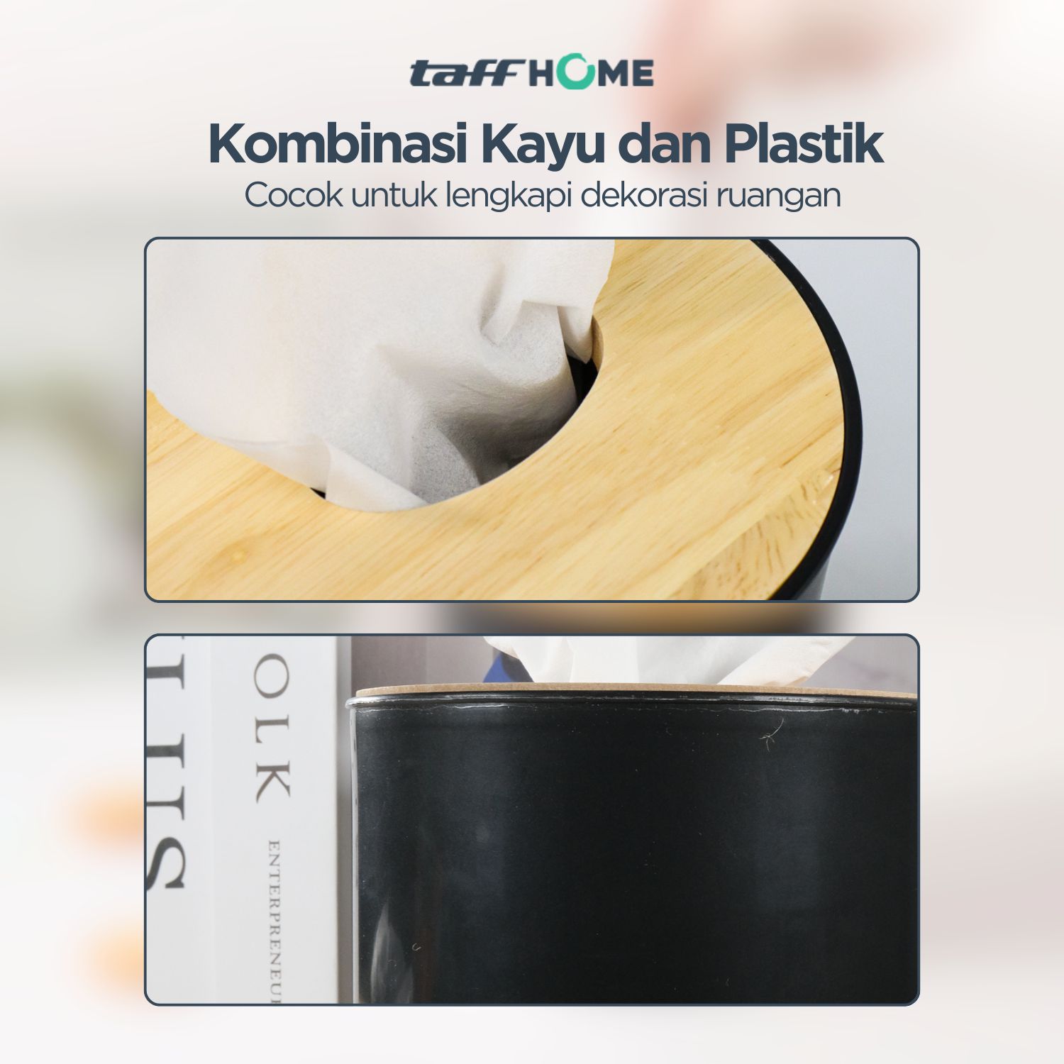 TaffHOME Kotak Tisu Kayu Multifungsi Model Tabung - ZJ002 Gambar produk TaffHOME Kotak Tisu Kayu Multifungsi Model Tabung - ZJ002
