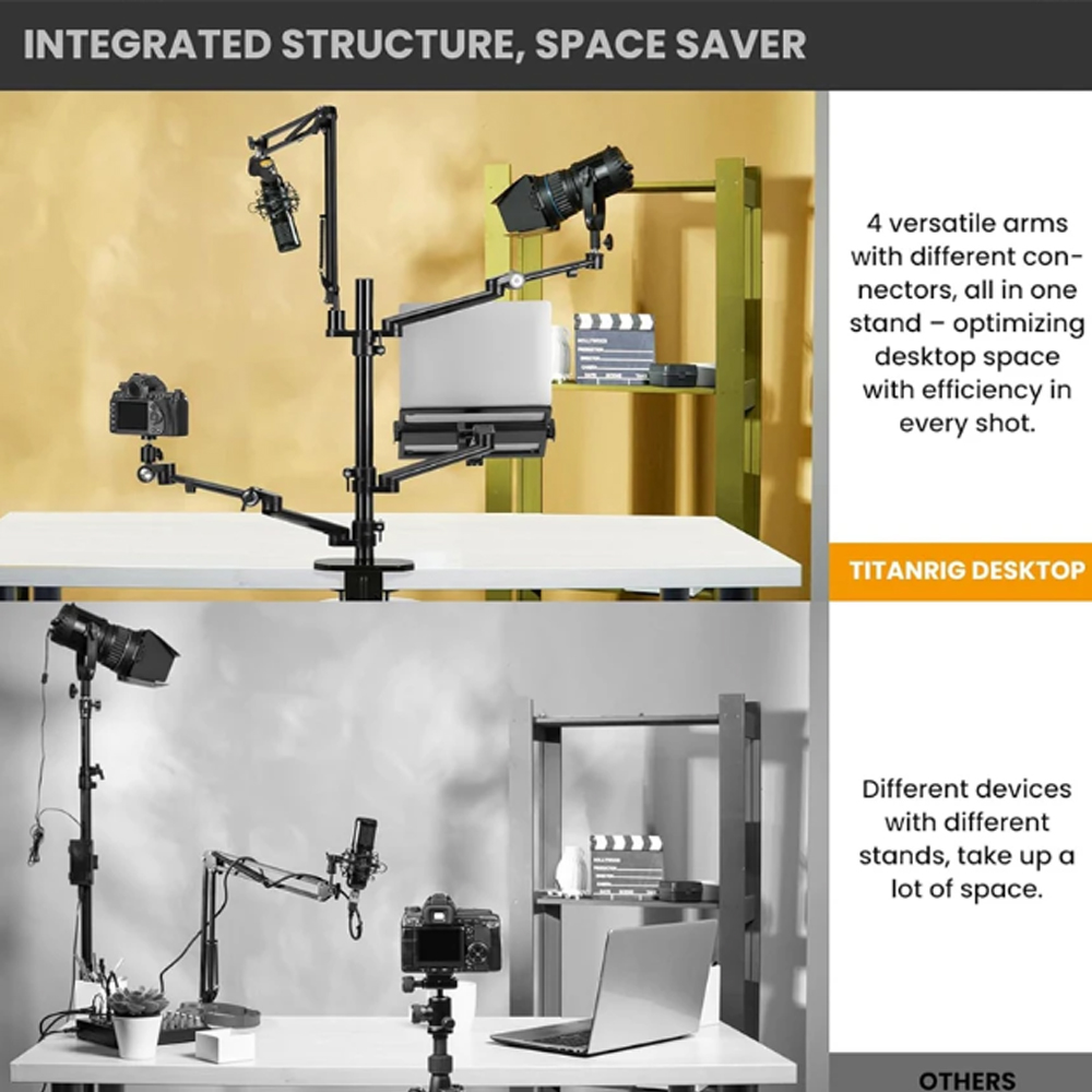 TaffSTUDIO Bracket Desk Mount Multi Arm 4in1 Camera Mic Monitor Holder - KMD-Z1 Gambar produk TaffSTUDIO Bracket Desk Mount Multi Arm 4in1 Camera Mic Monitor Holder - KMD-Z1