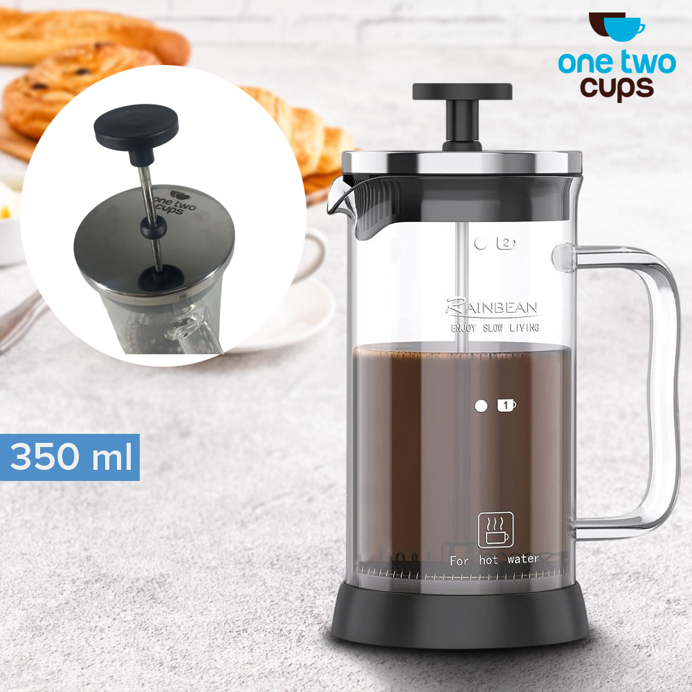 One Two Cups French Press Coffee Maker Pot Plunger Borosilicate 350ml - CP15 Gambar produk One Two Cups French Press Coffee Maker Pot Plunger Borosilicate 350ml - CP15