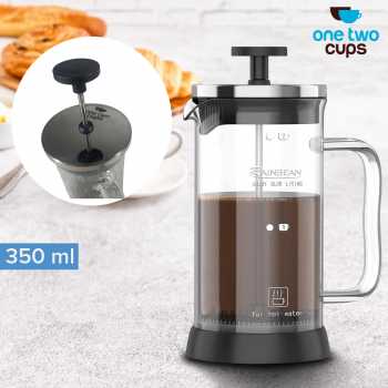 One Two Cups French Press Coffee Maker Pot Plunger Borosilicate 350ml - CP15