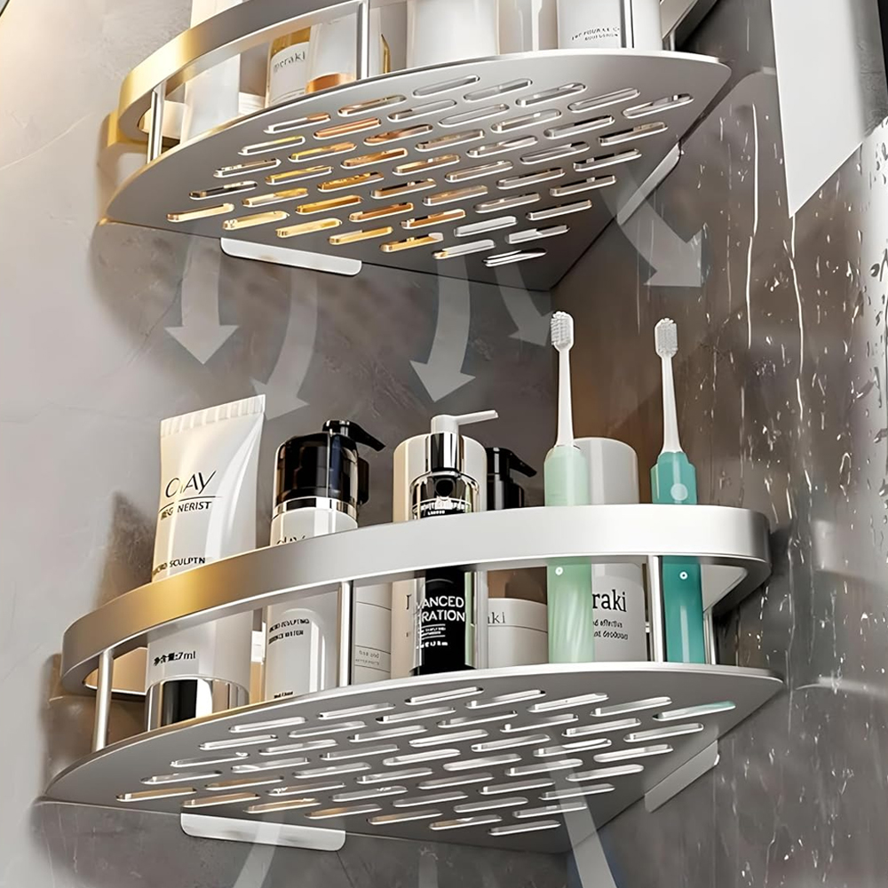 Gambar produk JIATO Rak Kamar Mandi Aluminium Triangular Bathroom Corner Shelf 2 PCS - RG4A
