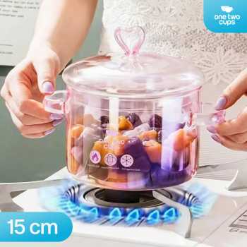 One Two Cups Panci Kaca Cooking Pot Borosilicate Tahan Panas Api 15cm - TH-15