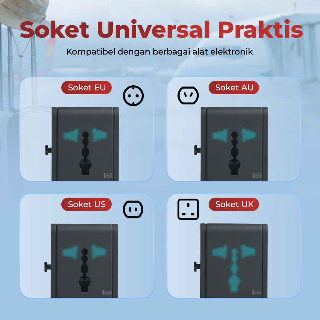 Taffware Travel Adaptor Universal EU UK US/AU with 2 Port USB A 2.1A - JY-148 Gambar produk Taffware Travel Adaptor Universal EU UK US/AU with 2 Port USB A 2.1A - JY-148