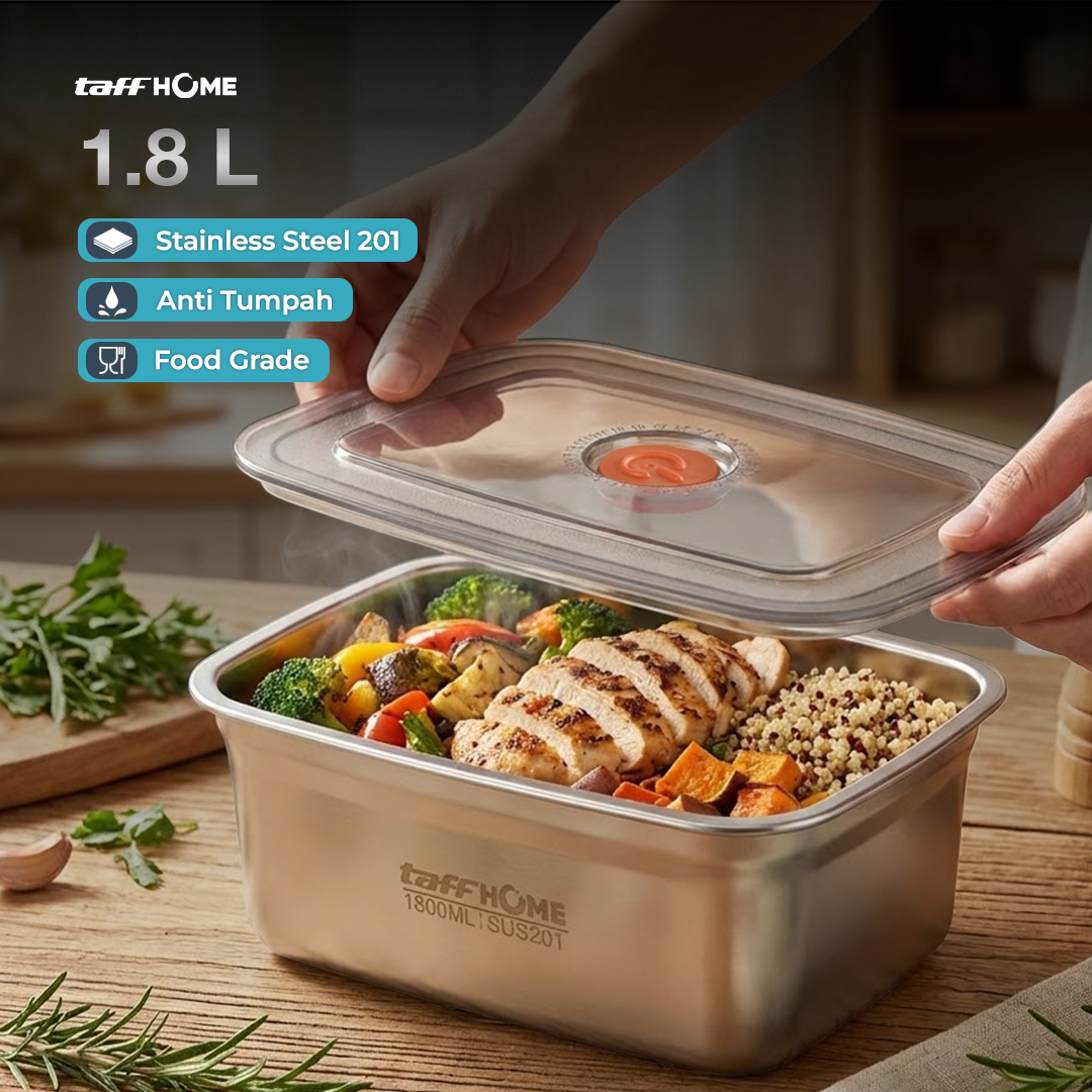 TaffHOME Kotak Makan Anti Tumpah Lunch Bento Box Stainless Steel 201 1800ml - KT273 Gambar produk TaffHOME Kotak Makan Anti Tumpah Lunch Bento Box Stainless Steel 201 1800ml - KT273