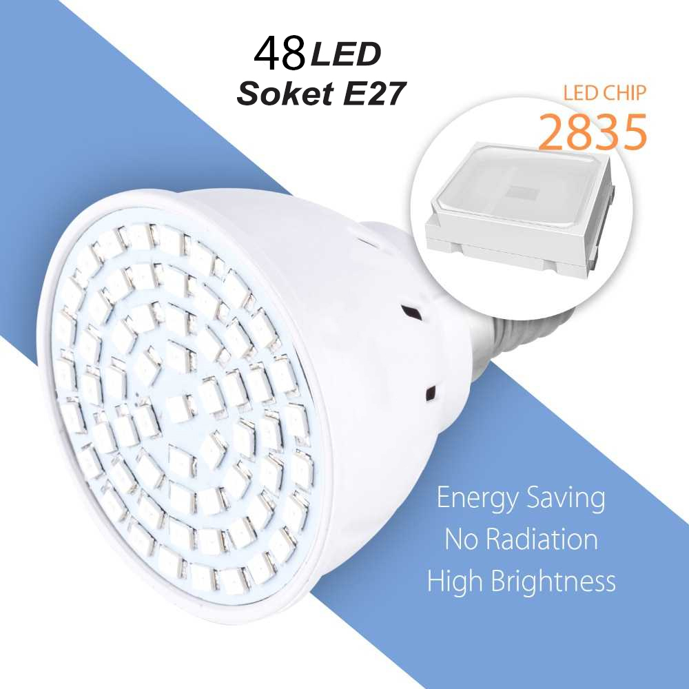 SPSCL Lampu Tanaman Grow Light Hidroponik 2 Color Spectrum E27 48 LED - SL505 Gambar produk SPSCL Lampu Tanaman Grow Light Hidroponik 2 Color Spectrum E27 48 LED - SL505