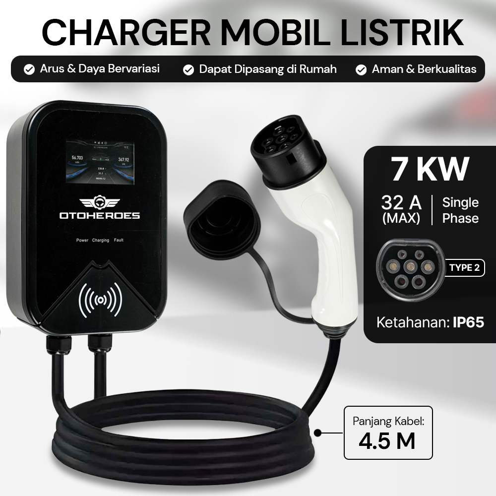 OTOHEROES Charger Mobil Listrik EV Swipe Card Type2 Female AC Charging 32A 7kW 1 Phase - PG01 Gambar produk OTOHEROES Charger Mobil Listrik EV Swipe Card Type2 Female AC Charging 32A 7kW 1 Phase - PG01