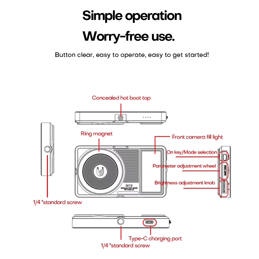 Gambar produk WINGEAR Lampu Fill Light LED 3in1 Color 2500-9000K Magnetic 3000mAh - M19