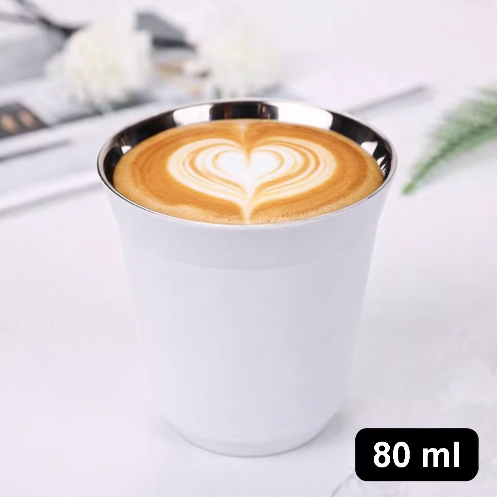 Leeseph Gelas Stainless Steel 304 Double Layer Anti Panas Coffee Cup 80ml - L30 Gambar produk Leeseph Gelas Stainless Steel 304 Double Layer Anti Panas Coffee Cup 80ml - L30