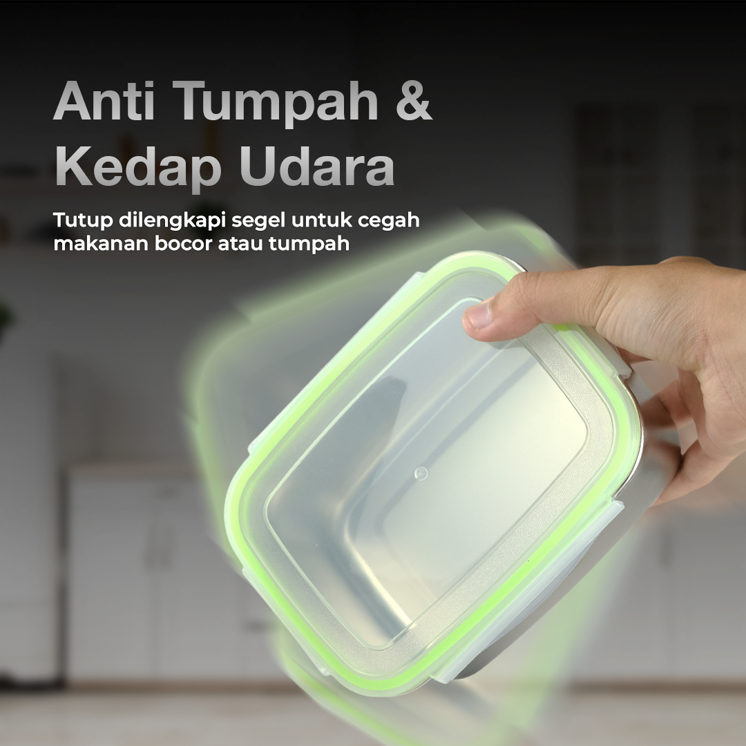 TaffHOME Kotak Makan Anti Tumpah Deep Lunch Box Stainless Steel 304 1000ml - Slyz51 Gambar produk TaffHOME Kotak Makan Anti Tumpah Deep Lunch Box Stainless Steel 304 1000ml - Slyz51