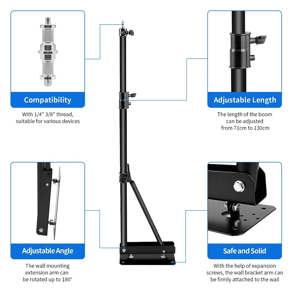 Selens Bracket Lampu Studio Dinding Triangle Wall Mount Boom Arm 1.3M - WB-S180 Gambar produk Selens Bracket Lampu Studio Dinding Triangle Wall Mount Boom Arm 1.3M - WB-S180