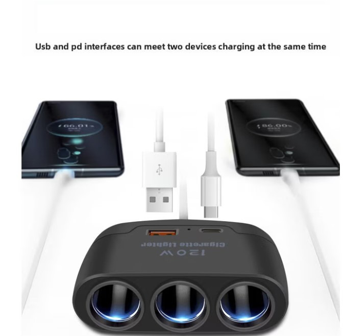 Gambar produk Kebidumei Car Charger Mobil Fast Charging Cigarette Type C USB 120W - D-24
