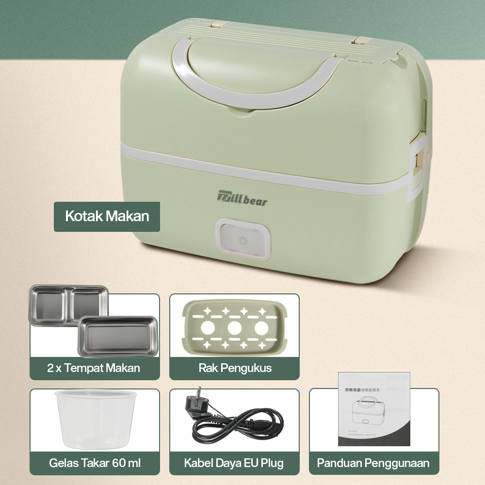BILLBEAR Kotak Makan Pemanas Elektrik Double Layer Lunch Box 2 Bowl 2L - BE-FH888 Gambar produk BILLBEAR Kotak Makan Pemanas Elektrik Double Layer Lunch Box 2 Bowl 2L - BE-FH888